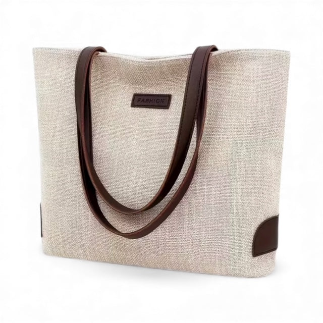 Beige tote bag with brown handles