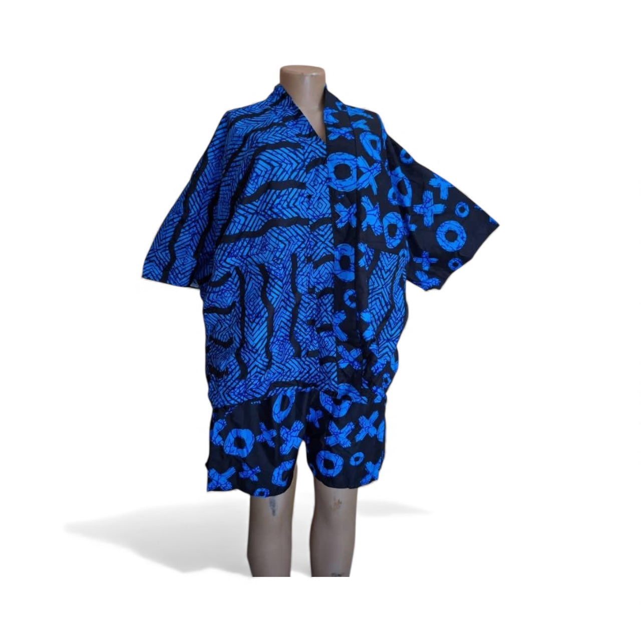 Alicso Blue and black ankara and top and shorts outfit