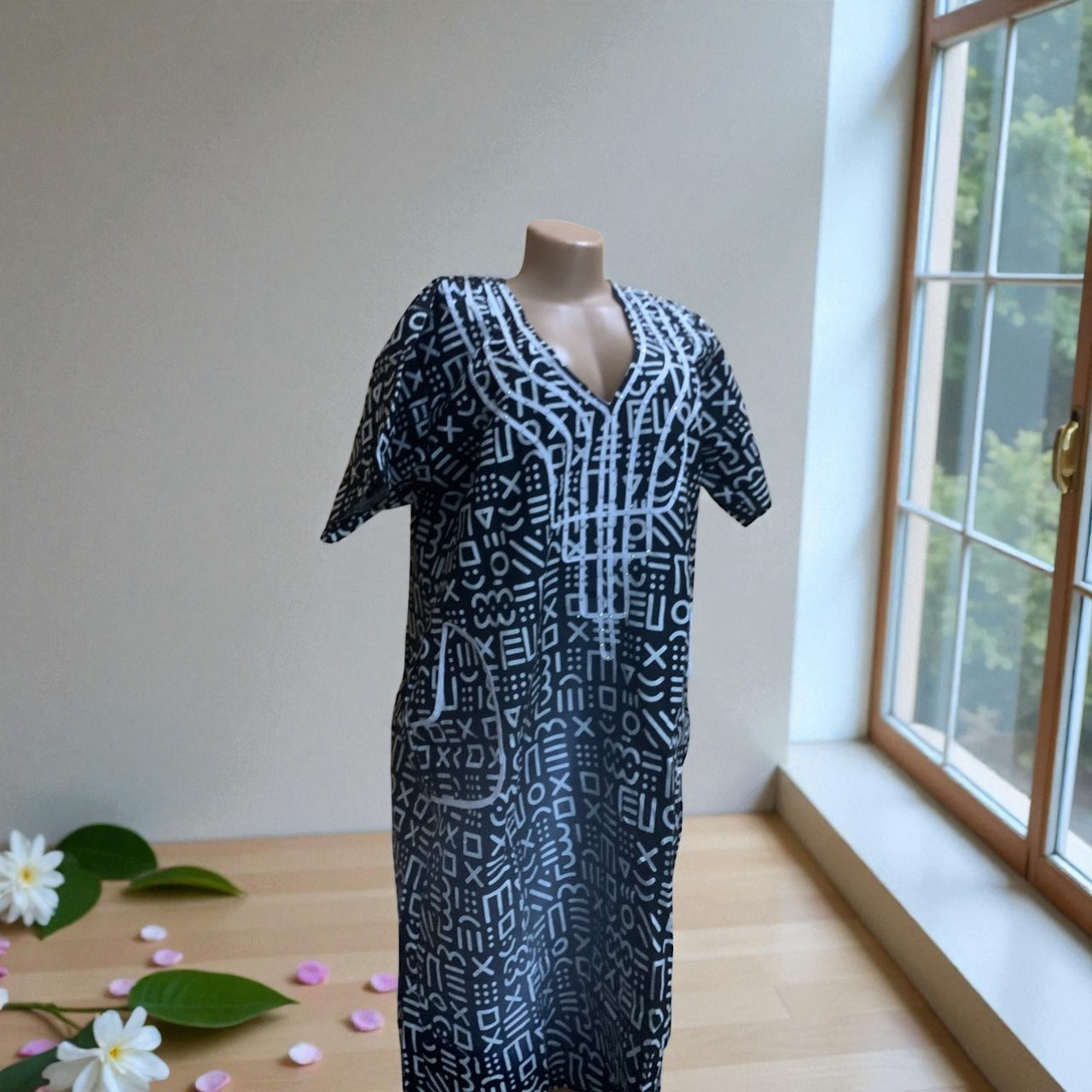 Alicso Blue and white ankara dress with pockets