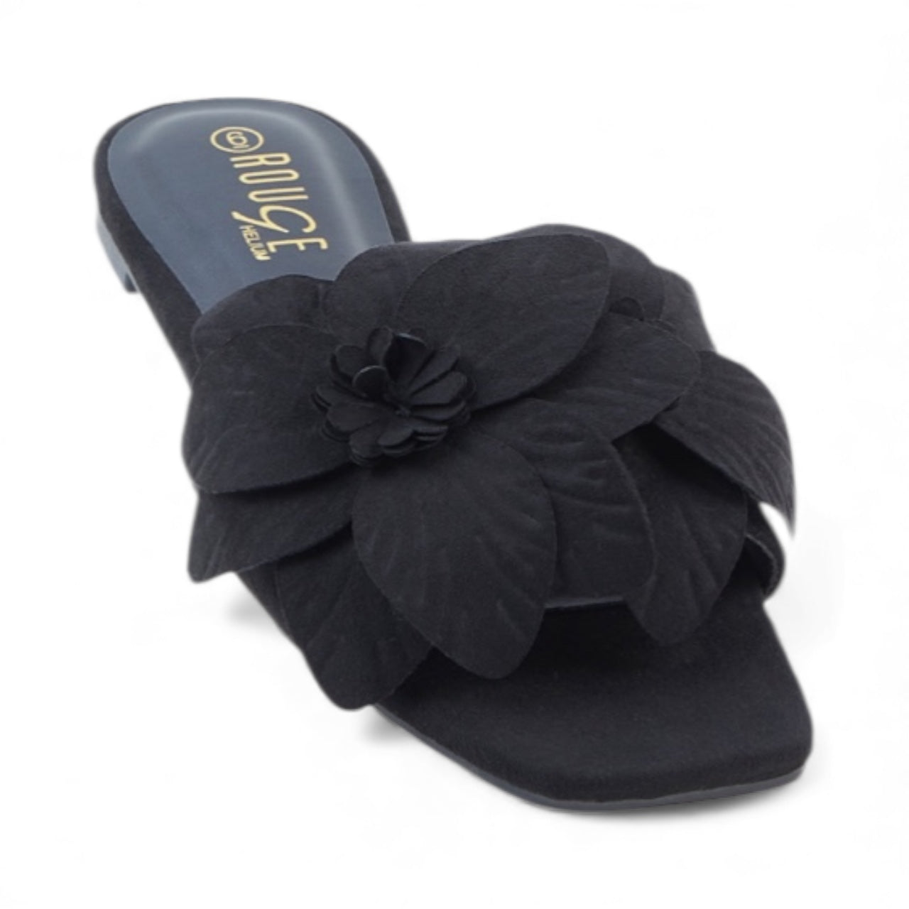 Black sandal with floral design