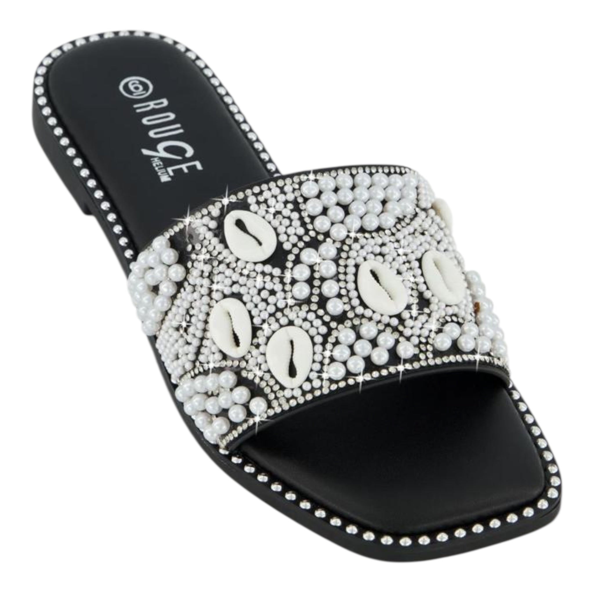Black sandal with pearl embellishments slippers