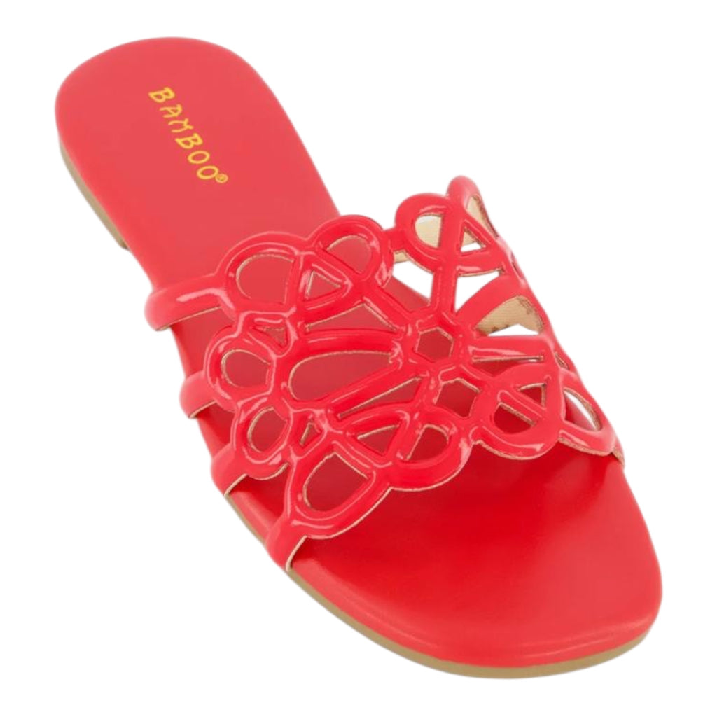 Red sandal with cut-out design