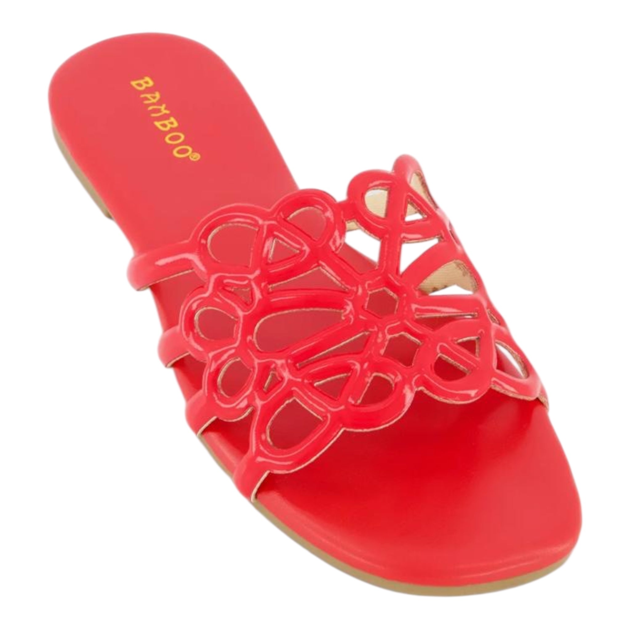 Red sandal with cut-out design