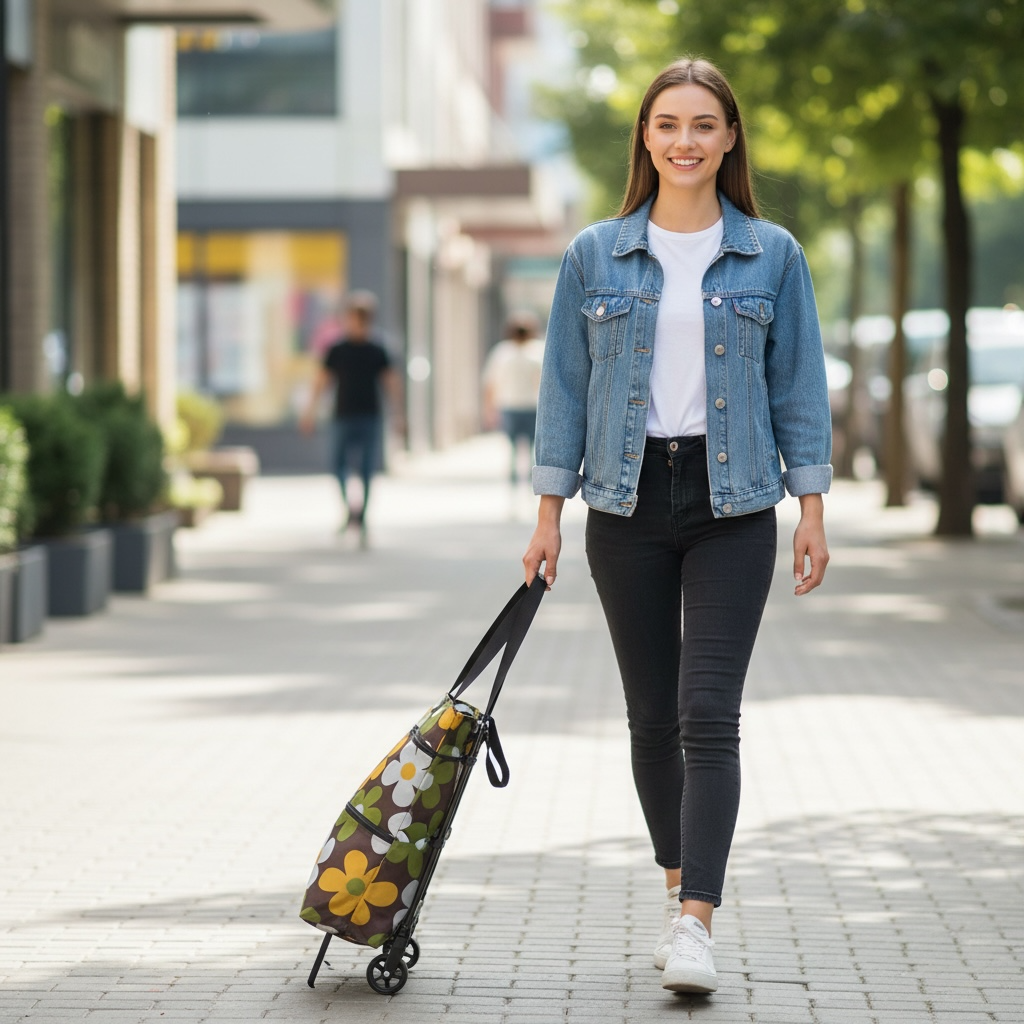 Yellow and Green floral-patterned bags with wheels