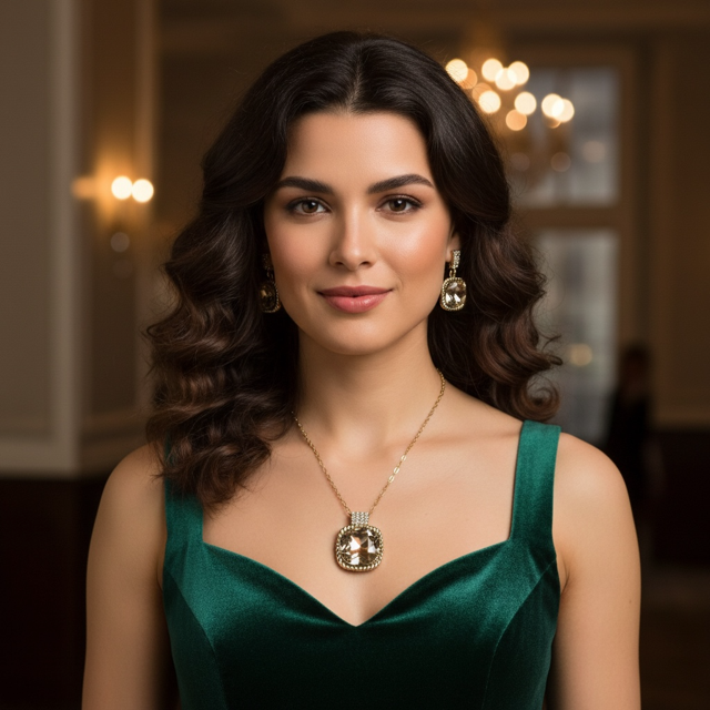 18" Catherine Malandrino necklace and earrings with gold and crystal details