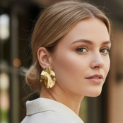 Gold rumpled oval earrings