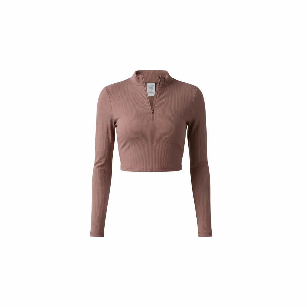 Brown long-sleeve crop top