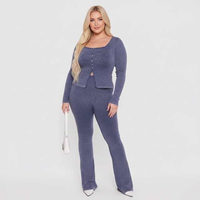 Rib Knit Square Neck/set
