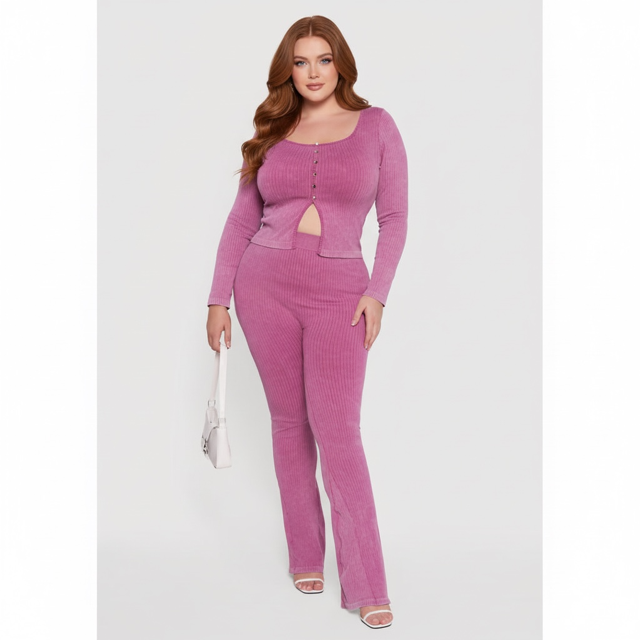 Rib Knit Square Neck/set