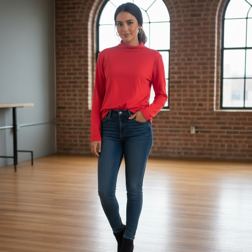 Red Long Sleeve Turtle-Neck