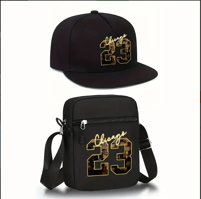 Chicago 23 cap and crossbody bag set, red & black.