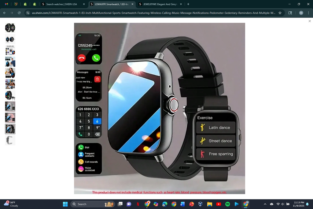 1.83-Inch Multifunctional Sports Smartwatch, Featuring Wireless Calling/Music, Message Notifications, Pedometer, Sedentary Reminders, And Multiple Watch Face Wallpapers. Both Men And Women, Compatible With Android And IOS.