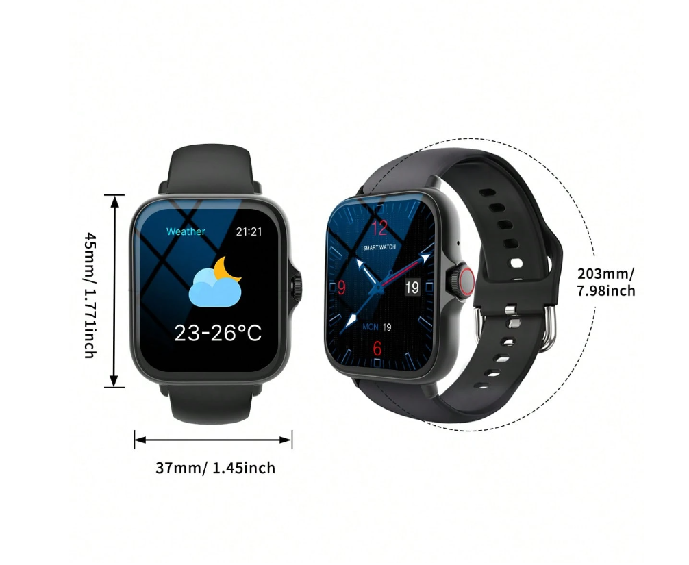1.83-Inch Multifunctional Sports Smartwatch, Featuring Wireless Calling/Music, Message Notifications, Pedometer, Sedentary Reminders, And Multiple Watch Face Wallpapers. Both Men And Women, Compatible With Android And IOS.